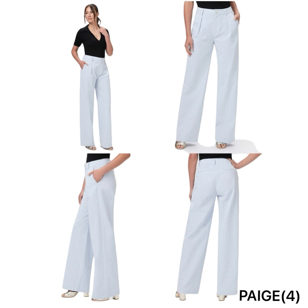 🐾PAIGE pleated light chambray linen Wide-Leg Trousers in blue size 4 NWT..